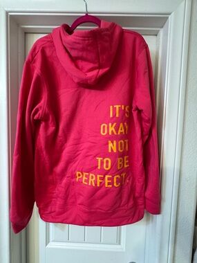 Bright Pink Hoodie with Yellow Text - 'It's Okay Not To Be Perfect'